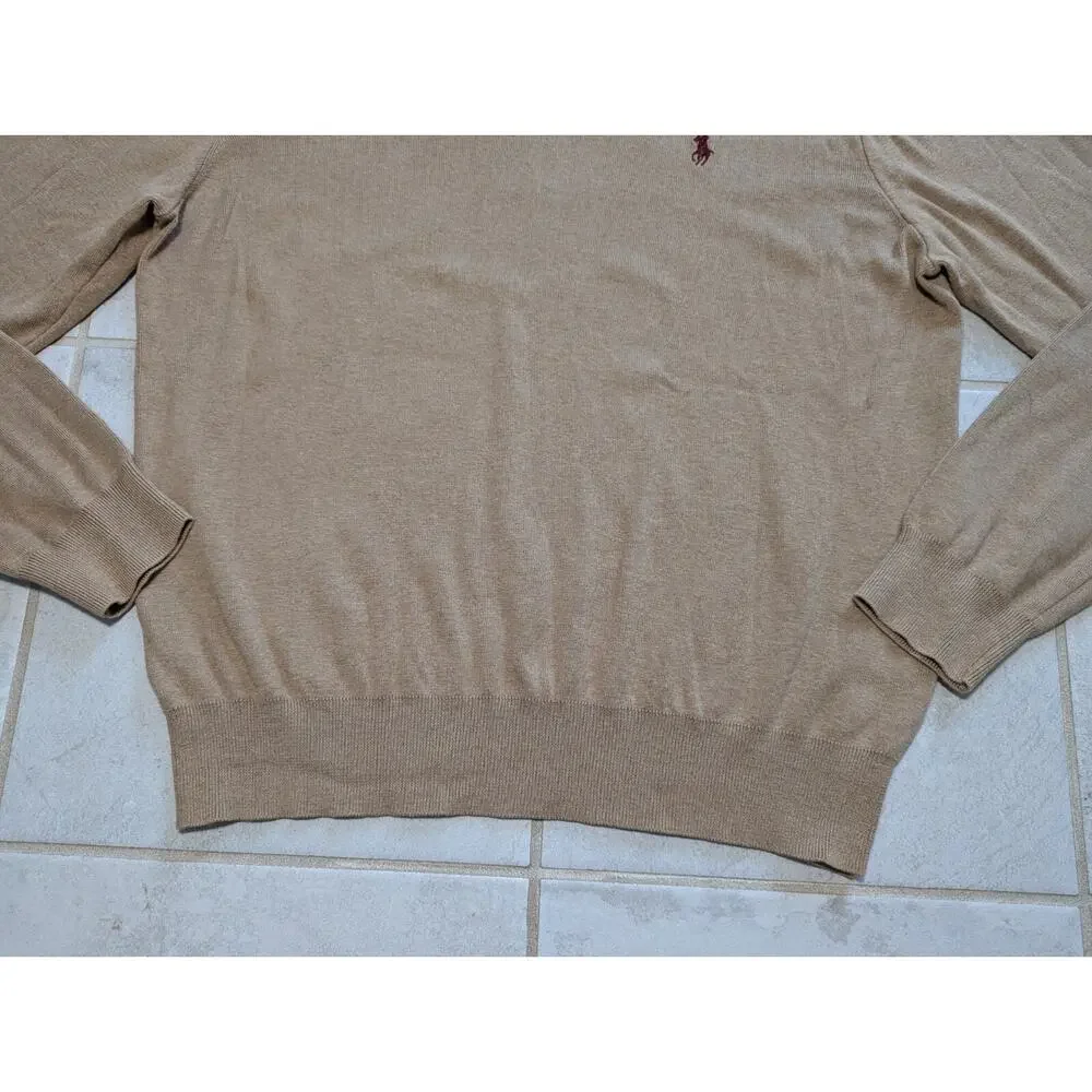 Polo Ralph Lauren Men's Large V-Neck Sweater Pullover Pima Cotton Beige Vintage